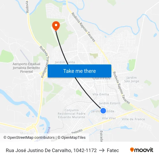 Rua José Justino De Carvalho, 1042-1172 to Fatec map