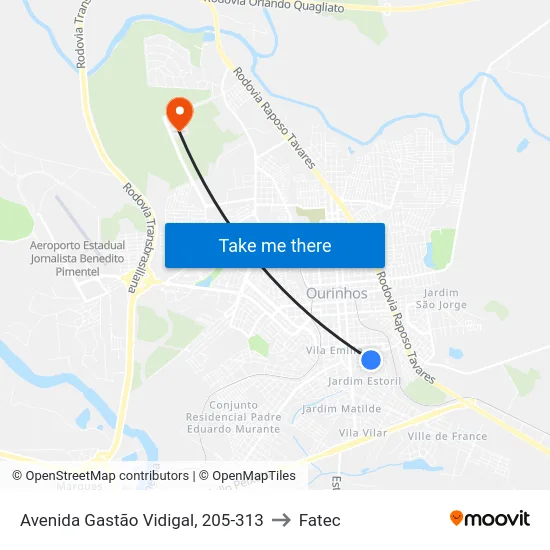 Avenida Gastão Vidigal, 205-313 to Fatec map