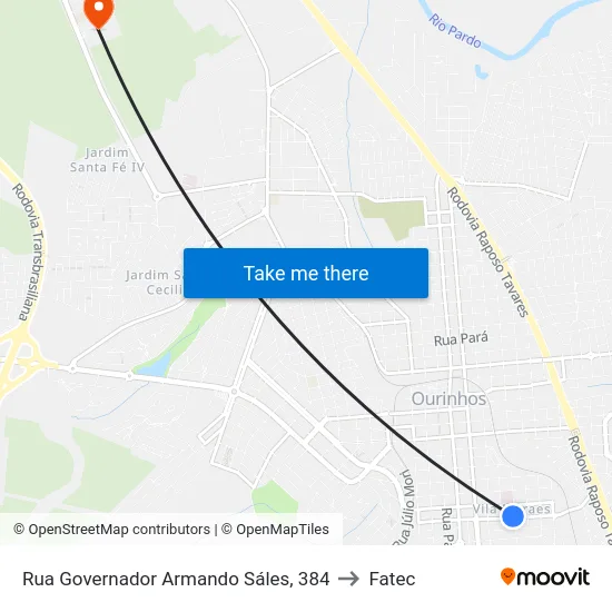 Rua Governador Armando Sáles, 384 to Fatec map