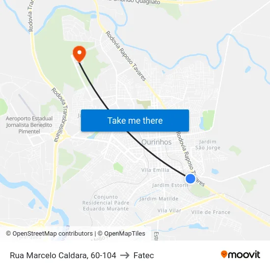Rua Marcelo Caldara, 60-104 to Fatec map