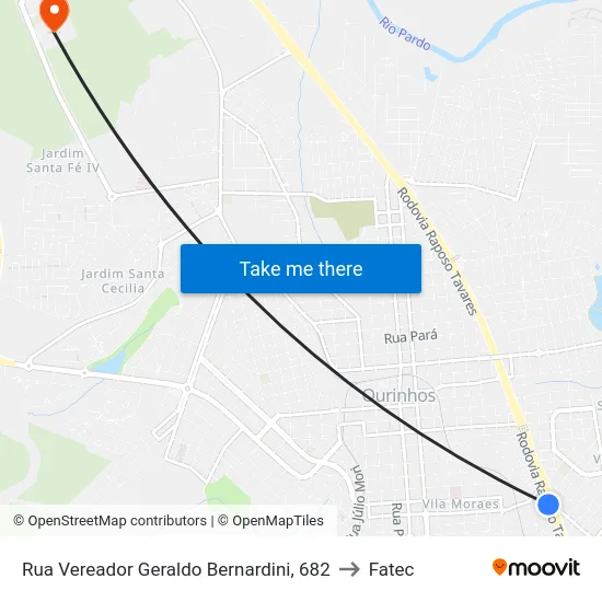 Rua Vereador Geraldo Bernardini, 682 to Fatec map