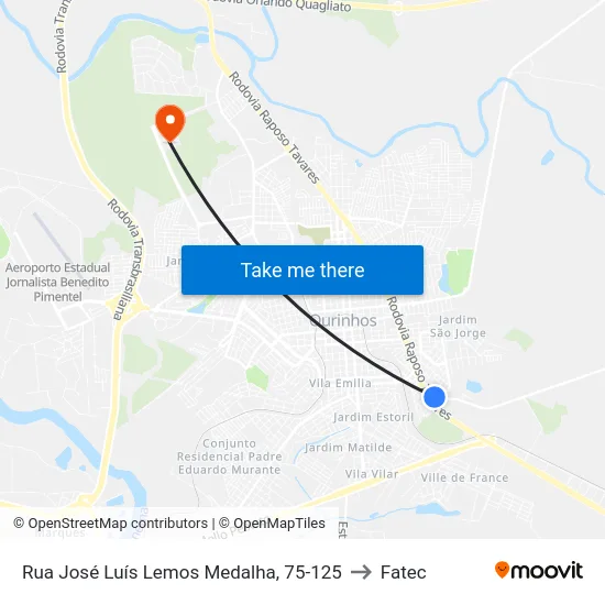 Rua José Luís Lemos Medalha, 75-125 to Fatec map