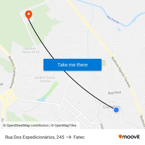 Rua Dos Expedicionários, 245 to Fatec map