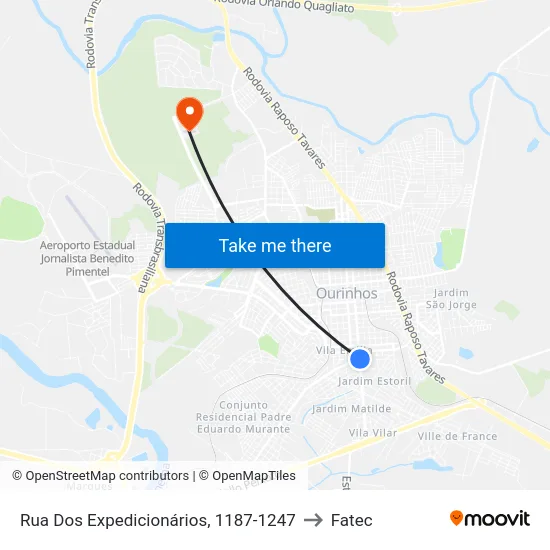 Rua Dos Expedicionários, 1187-1247 to Fatec map