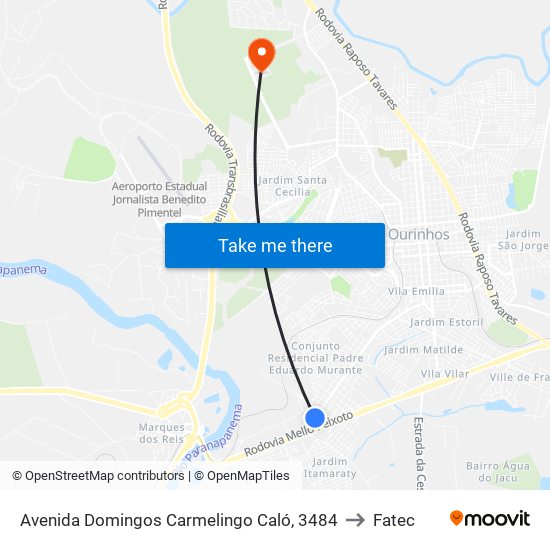Avenida Domingos Carmelingo Caló, 3484 to Fatec map