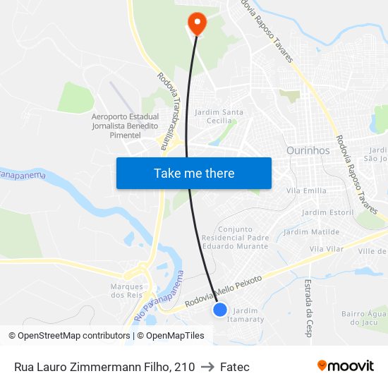 Rua Lauro Zimmermann Filho, 210 to Fatec map