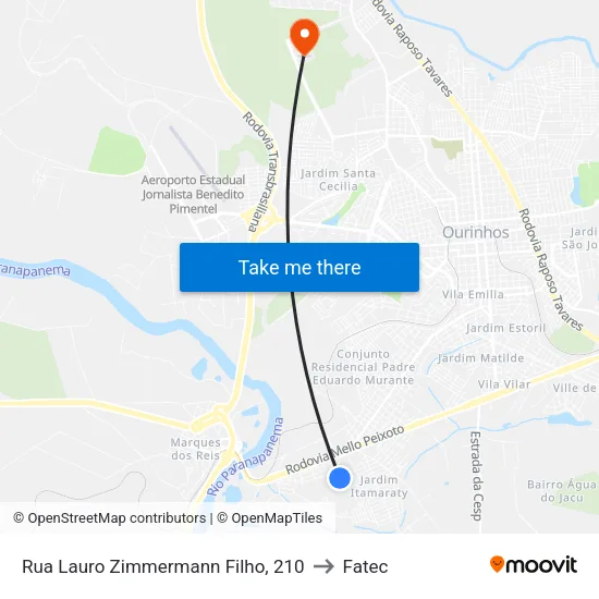 Rua Lauro Zimmermann Filho, 210 to Fatec map