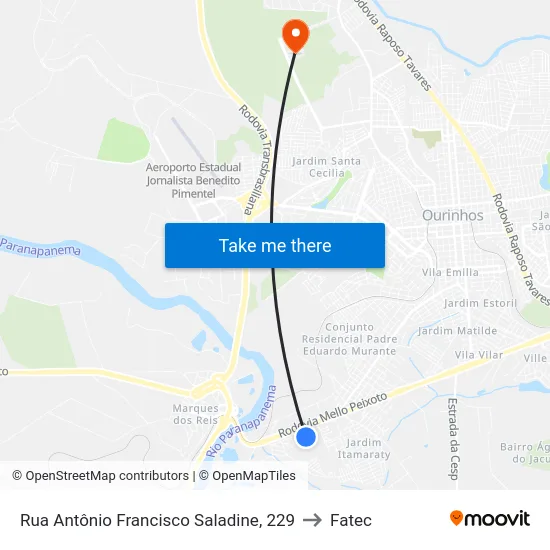 Rua Antônio Francisco Saladine, 229 to Fatec map
