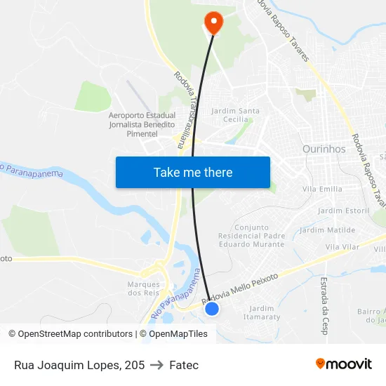 Rua Joaquim Lopes, 205 to Fatec map