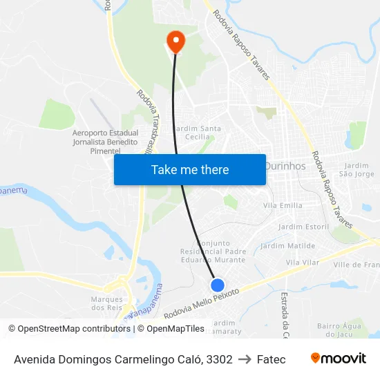 Avenida Domingos Carmelingo Caló, 3302 to Fatec map