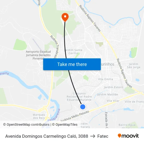 Avenida Domingos Carmelingo Caló, 3088 to Fatec map