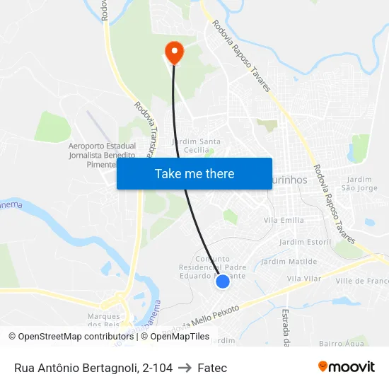 Rua Antônio Bertagnoli, 2-104 to Fatec map