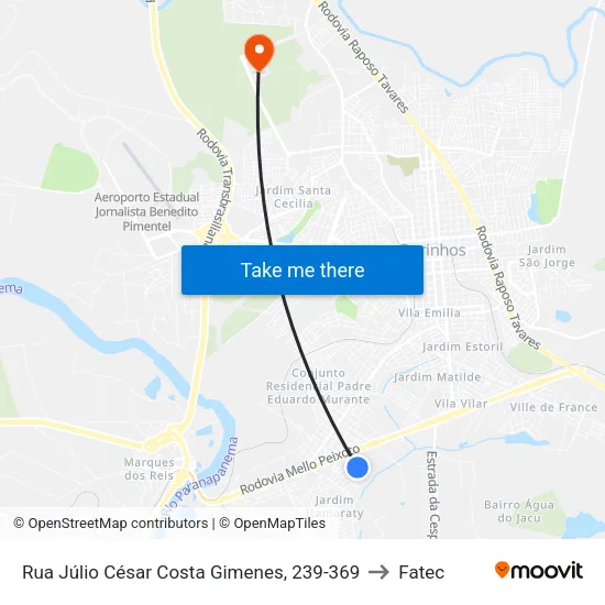 Rua Júlio César Costa Gimenes, 239-369 to Fatec map