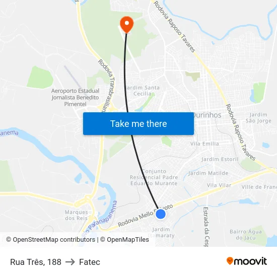 Rua Três, 188 to Fatec map