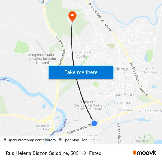 Rua Helena Biazón Saladine, 505 to Fatec map