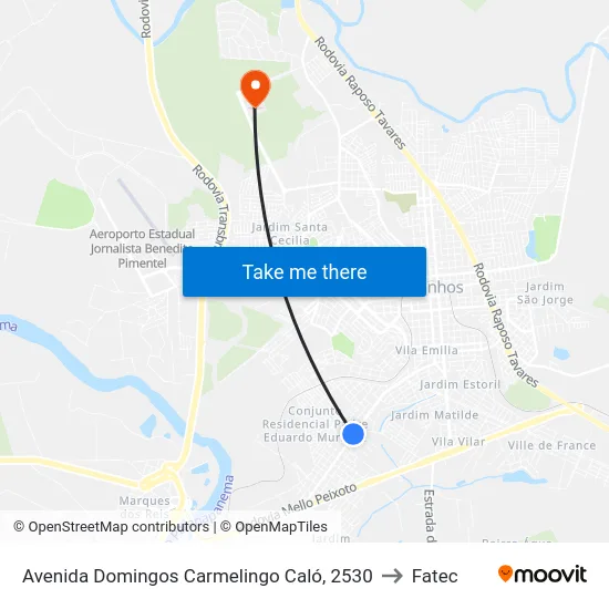 Avenida Domingos Carmelingo Caló, 2530 to Fatec map