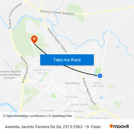Avenida Jacinto Ferreira De Sá, 2513-2563 to Fatec map