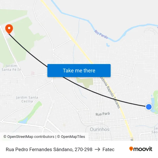 Rua Pedro Fernandes Sândano, 270-298 to Fatec map