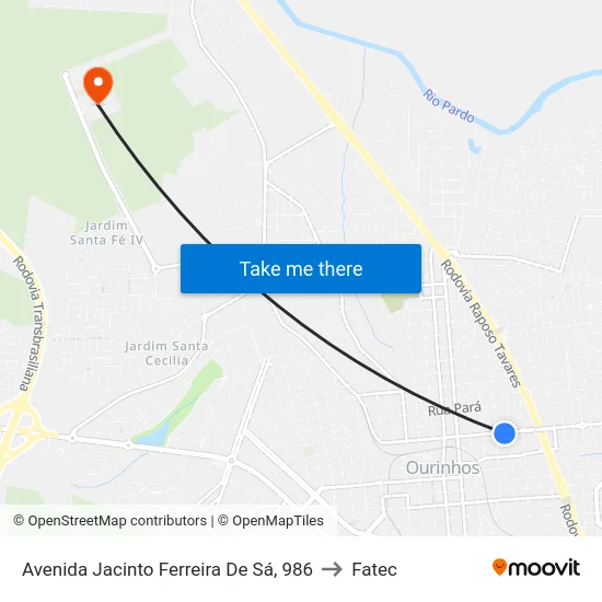 Avenida Jacinto Ferreira De Sá, 986 to Fatec map