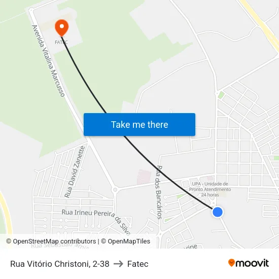 Rua Vitório Christoni, 2-38 to Fatec map