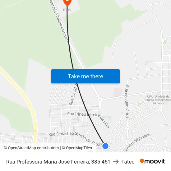 Rua Professora Maria José Ferreira, 385-451 to Fatec map