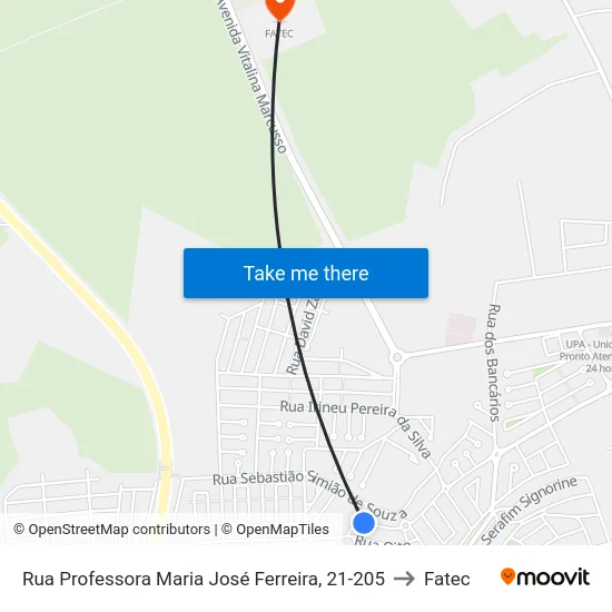 Rua Professora Maria José Ferreira, 21-205 to Fatec map