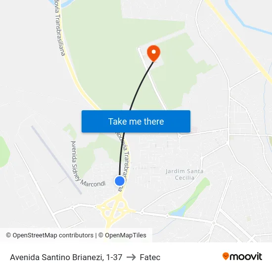 Avenida Santino Brianezi, 1-37 to Fatec map