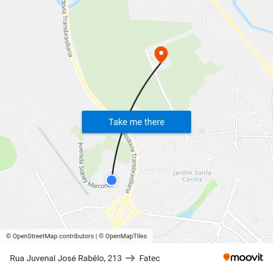 Rua Juvenal José Rabêlo, 213 to Fatec map