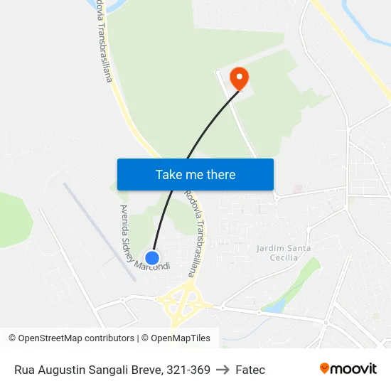 Rua Augustin Sangali Breve, 321-369 to Fatec map
