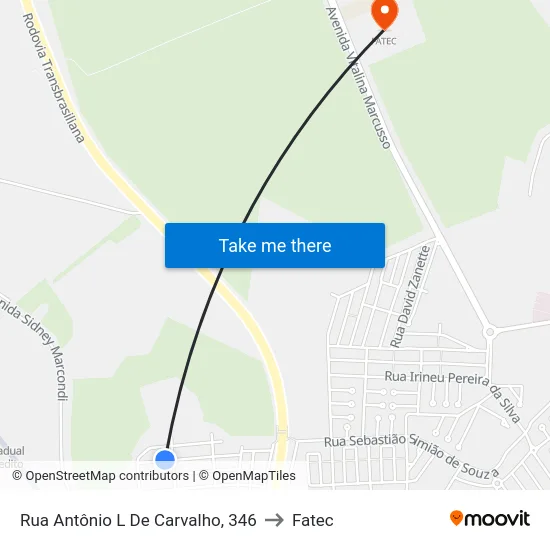 Rua Antônio L De Carvalho, 346 to Fatec map
