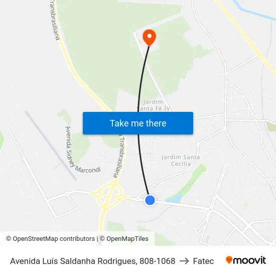 Avenida Luís Saldanha Rodrigues, 808-1068 to Fatec map