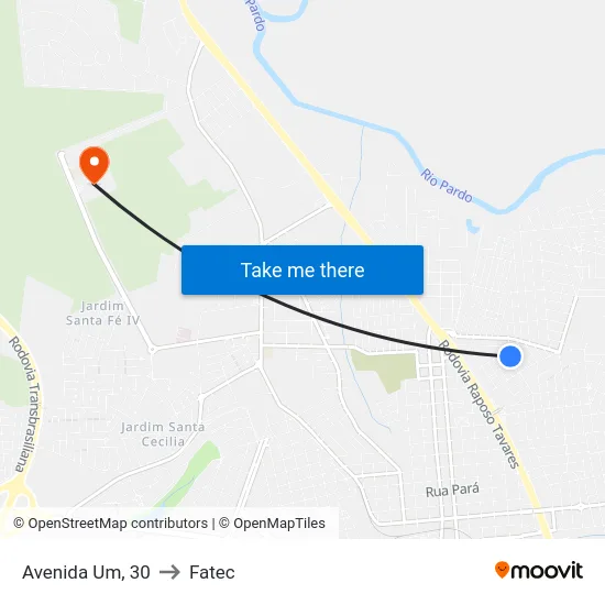 Avenida Um, 30 to Fatec map