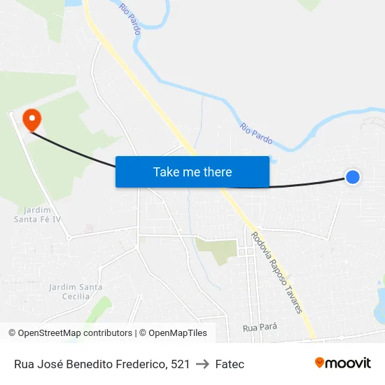 Rua José Benedito Frederico, 521 to Fatec map