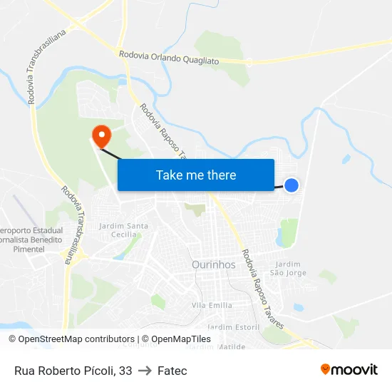 Rua Roberto Pícoli, 33 to Fatec map