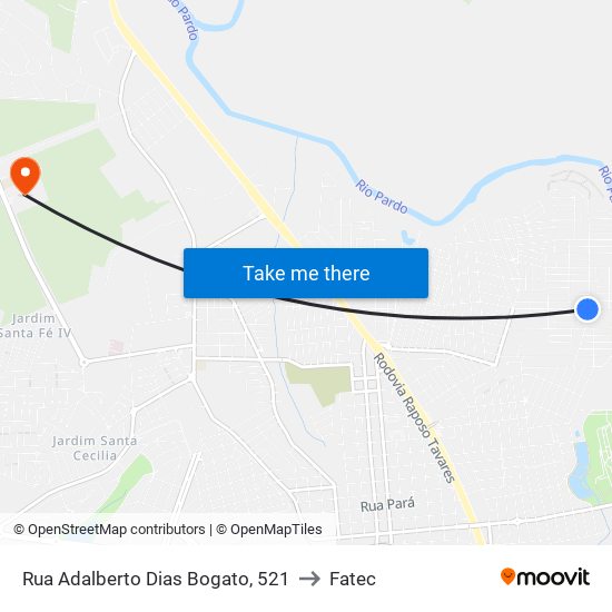 Rua Adalberto Dias Bogato, 521 to Fatec map