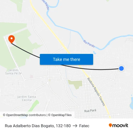 Rua Adalberto Dias Bogato, 132-180 to Fatec map
