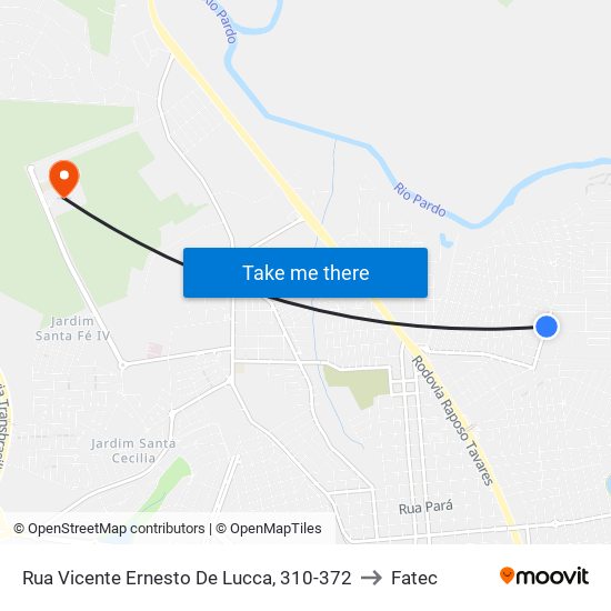 Rua Vicente Ernesto De Lucca, 310-372 to Fatec map