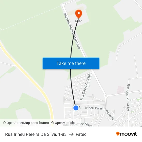 Rua Irineu Pereira Da Silva, 1-83 to Fatec map