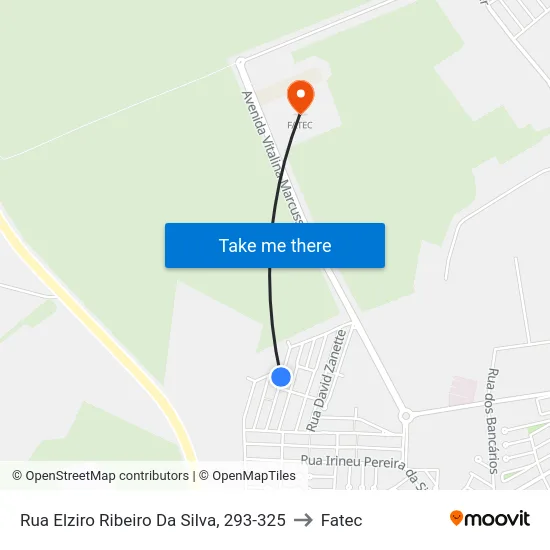 Rua Elziro Ribeiro Da Silva, 293-325 to Fatec map