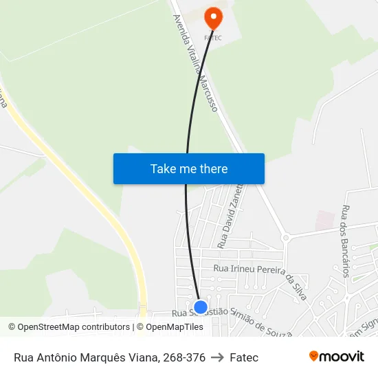 Rua Antônio Marquês Viana, 268-376 to Fatec map