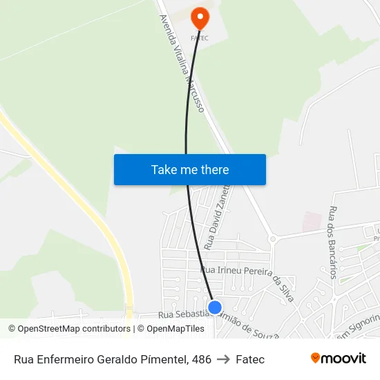 Rua Enfermeiro Geraldo Pímentel, 486 to Fatec map