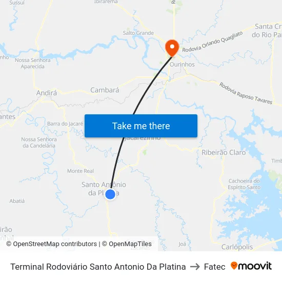 Terminal Rodoviário Santo Antonio Da Platina to Fatec map
