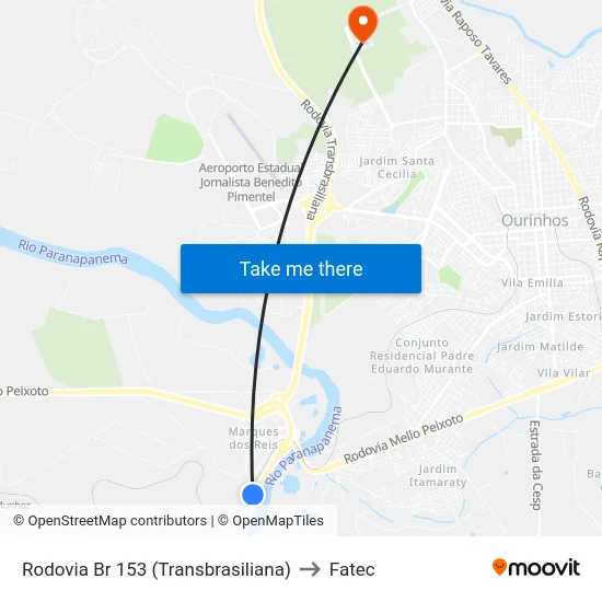 Rodovia Br 153 (Transbrasiliana) to Fatec map
