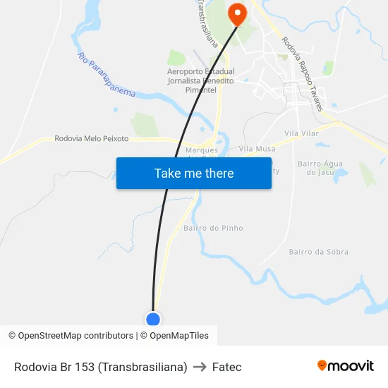 Rodovia Br 153 (Transbrasiliana) to Fatec map