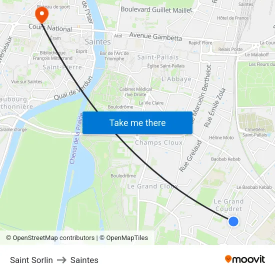 Saint Sorlin to Saintes map