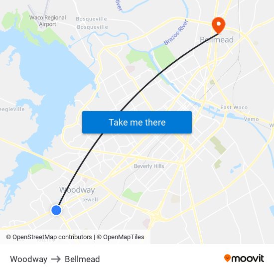 Woodway to Bellmead map