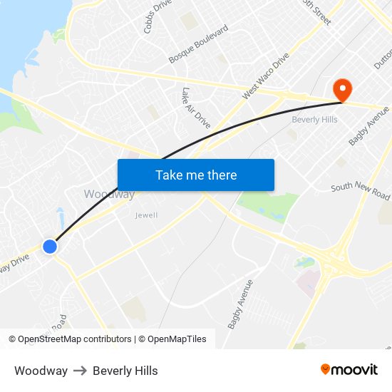 Woodway to Beverly Hills map