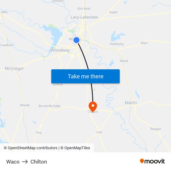 Waco to Chilton map