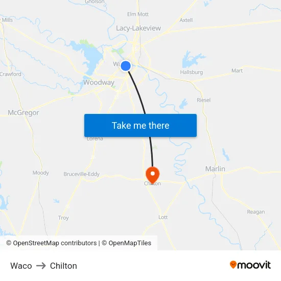 Waco to Chilton map