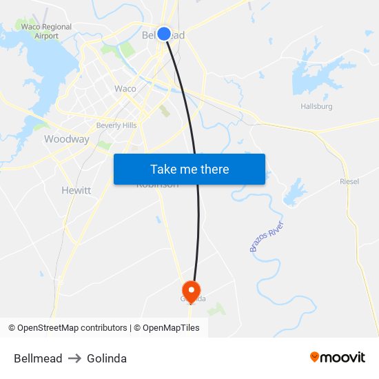 Bellmead to Golinda map